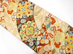 アンティーク　山並みに華紋・桐・菊模様織り出し袋帯（着用可）